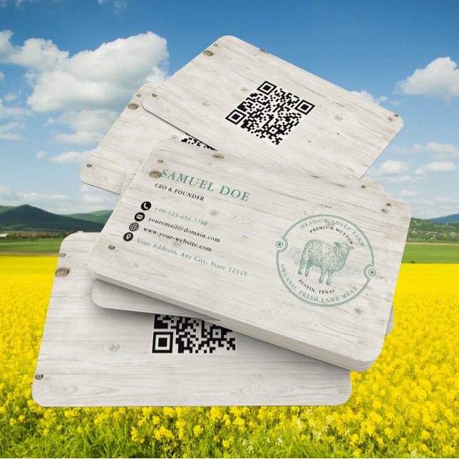 Rustic Lamb Sheep Farm LOGO QR Code Green Visitenkarte (Von Creator hochgeladen)