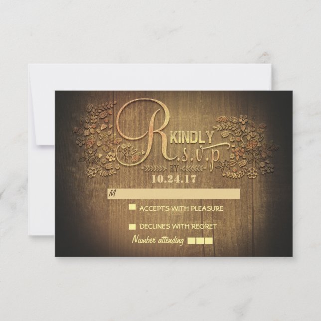RUSTIC LAND Blumenholz Hochzeit RSVP Karten (Vorderseite)