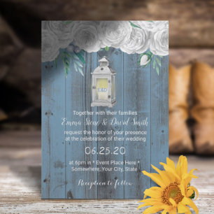 Rustic Lantern Dusty Blue Vintag Floral Wedding Einladung