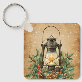 Rustic lantern holly pine festive winter christmas schlüsselanhänger