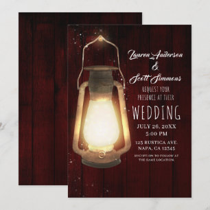 Rustic Lantern Lights Cherry Wood Barn Hochzeit Einladung