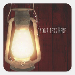 Rustic Lantern Lights Cherry Wood Barn Hochzeit Quadratischer Aufkleber