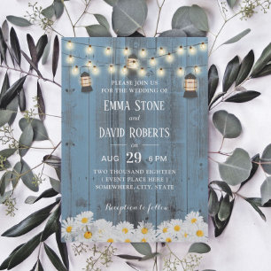 Rustic Lanterns & Daisy Blume Dusty Blue Wedding Einladung