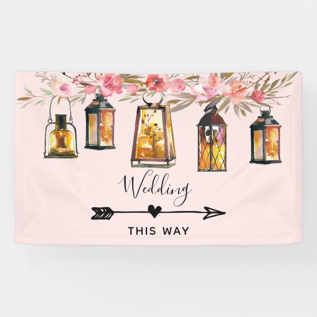 Rustic Lanterns Rose Gold Wedding Direction Banner (Horizontal)