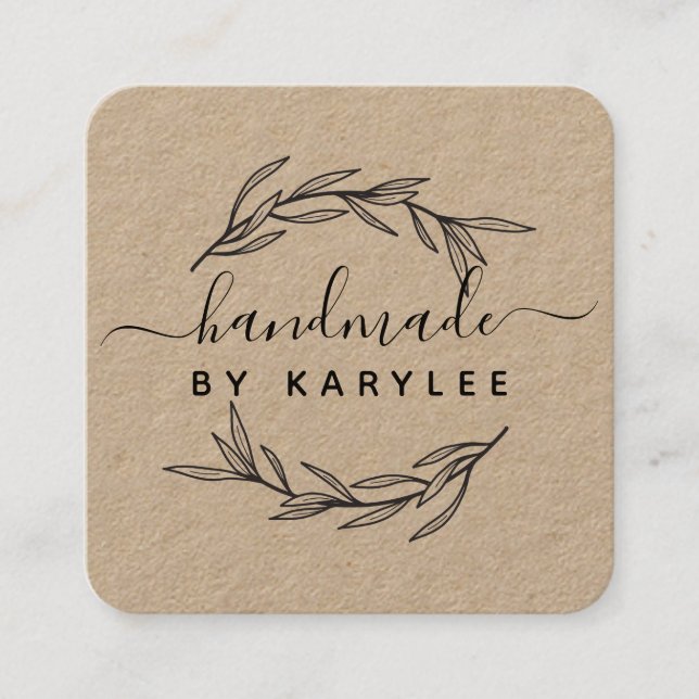 Rustic Laurel Leaf Handmade Script Quadratische Visitenkarte (Vorderseite)