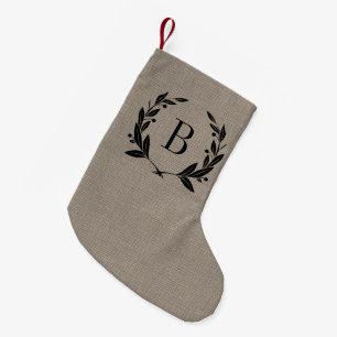 Rustic Laurel Wreath Monogram Kleiner Weihnachtsstrumpf