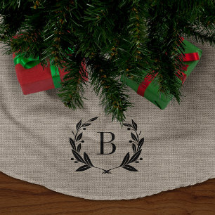 Rustic Laurel Wreath Monogram Tree Skirt Polyester Weihnachtsbaumdecke