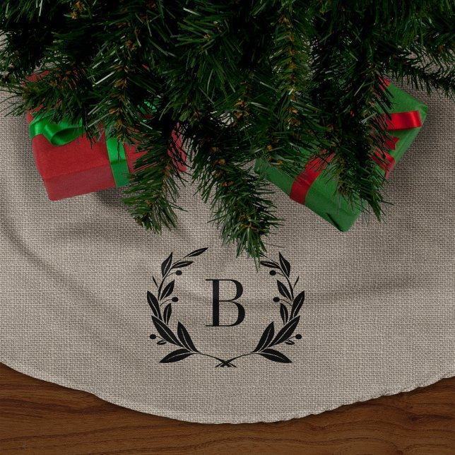 Rustic Laurel Wreath Monogram Tree Skirt Polyester Weihnachtsbaumdecke (Von Creator hochgeladen)