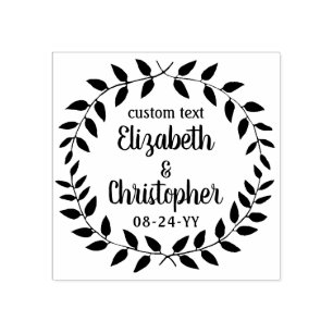 Rustic Laurel Wreath Simple Country Wedding Script Gummistempel