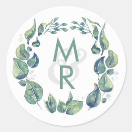Rustic Laurel Wreath Watercolor Wedding Runder Aufkleber