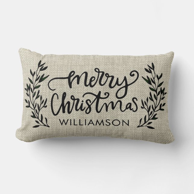 Rustic Laurel Wreath Weihnachtsname Lendenkissen (Vorderseite)