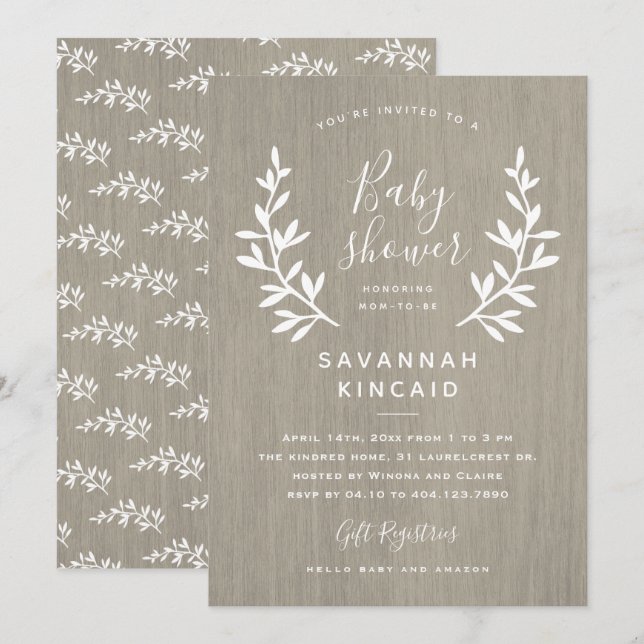 Rustic Laurels Baby Shower Einladung (Vorne/Hinten)