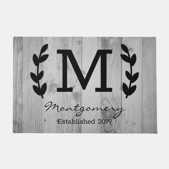 Rustic Laurels Gray Barn Wood Planks Personalisier Fußmatte (Vorderseite)