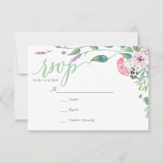 RUSTIC Lavender Aquarell Blätter RSVP Card Karte (Vorderseite)