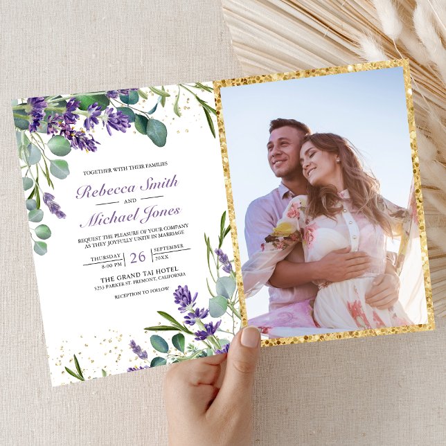 Rustic Lavender Eucalyptus Photo QR Code Wedding Einladung (Von Creator hochgeladen)