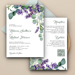 Rustic Lavender Eucalyptus QR Code Wedding Einladung