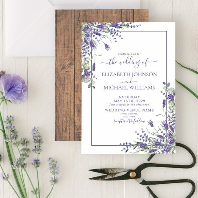 Rustic Lavender Eucalyptus Wood Script Wedding Inv Einladung (Von Creator hochgeladen)