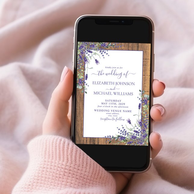 Rustic Lavender Eucalyptus Wood Script Wedding Inv Einladung (Von Creator hochgeladen)
