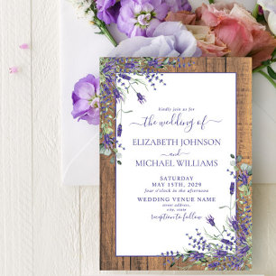 Rustic Lavender Eucalyptus Wood Script Wedding Inv Einladung