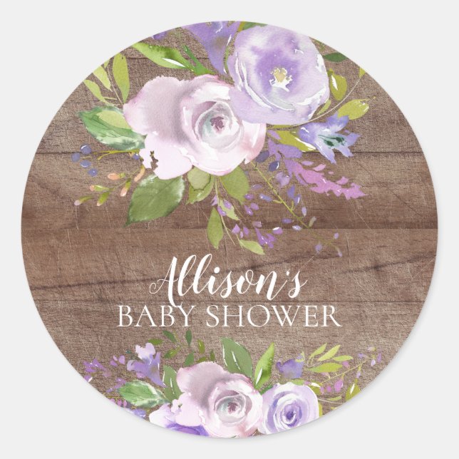 Rustic Lavender Floral Baby Dusche Umschlag Aufkle Runder Aufkleber (Vorderseite)