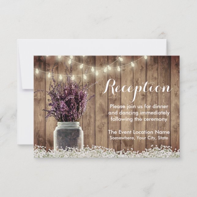 Rustic Lavender Floral Mason Jar Hochzeitsempfang Einladung (Vorderseite)