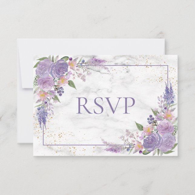 Rustic Lavender Lilac Gold Floral Wedding RSVP (Vorderseite)