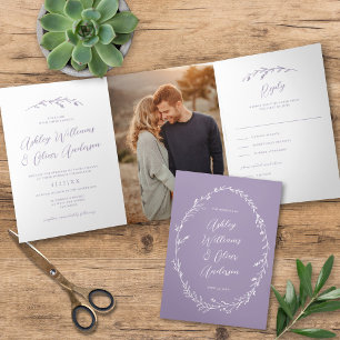 Rustic Lavender Wildblume Boho Foto Wedding Dreifach Gefaltete Einladung