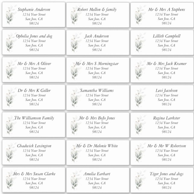Rustic Leafy Guest Name Address Labels (Vorderseite)