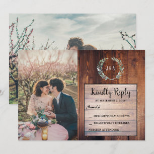 Rustic leaves on wood monogram foto von Wedding RS Einladung
