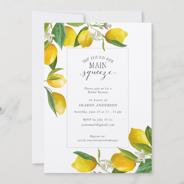 Rustic Lemon Sie fand ihren Hauptpresse Bridal Einladung (Vorderseite)