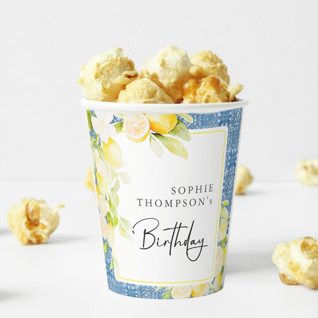 Rustic lemons Mediterranean birthday Pappbecher (Von Creator hochgeladen)