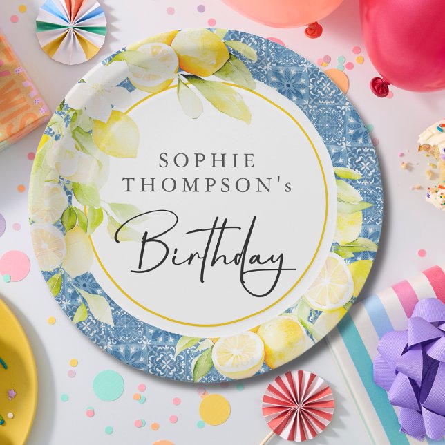 Rustic lemons Mediterranean birthday Pappteller (Von Creator hochgeladen)