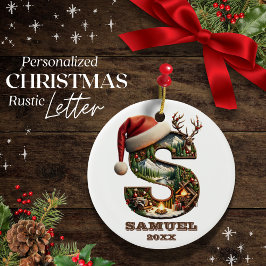 Rustic Letter S Festive Winter Szene Personalisier Keramik Ornament