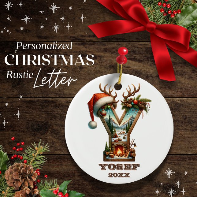 Rustic Letter Y Christmas Personalisiert Initial Keramik Ornament (Von Creator hochgeladen)