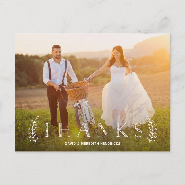 Rustic Letters White Overlay Foto Vielen Dank Postkarte (Vorderseite)