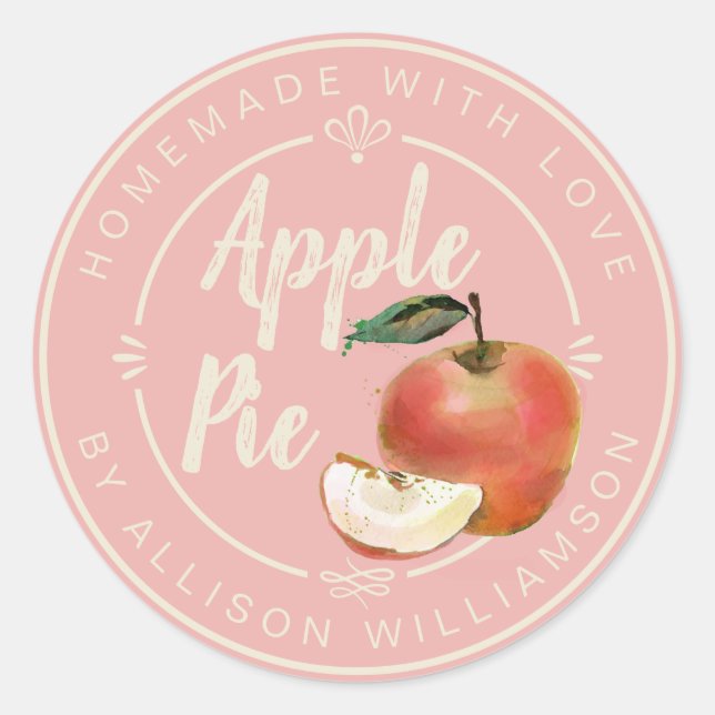 Rustic Light Pink Homemade Apple Pie Runder Aufkleber (Vorderseite)