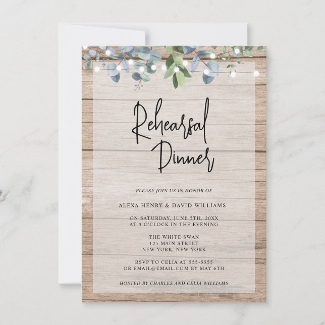 Rustic Lights Floral Rehearer Dîner Invitation (Devant)