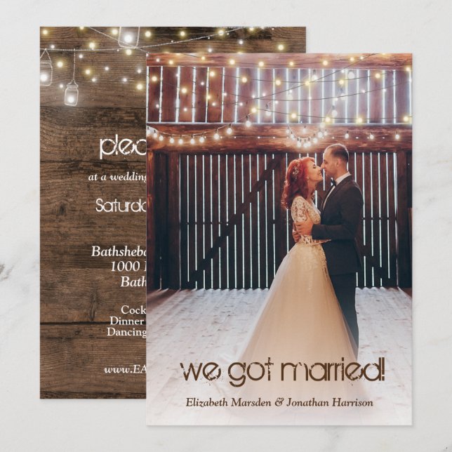 Rustic Lights Foto Wedding Announcement Empfang Einladung (Vorne/Hinten)