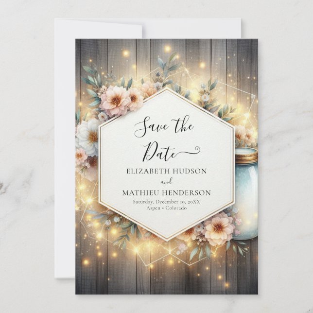 Rustic Lights Mason Jar Wedding Save The Date (Vorderseite)