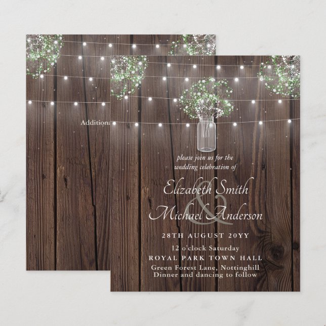 Rustic Lights Mason Jars Gypsophila Budget Hochzei (Vorne/Hinten)