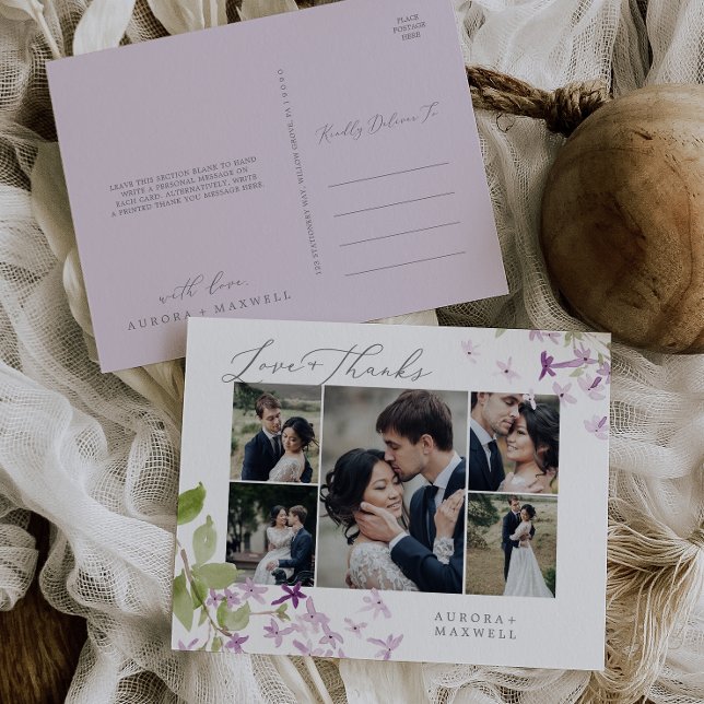 Rustic Lilac Multi Foto Wedding Liebe und Dank Postkarte (Von Creator hochgeladen)