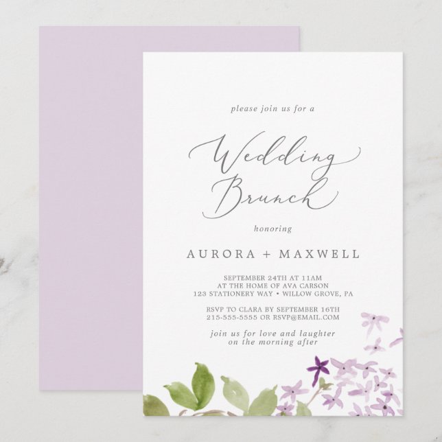 Rustic Lilac Wedding Brunch Einladung (Vorne/Hinten)