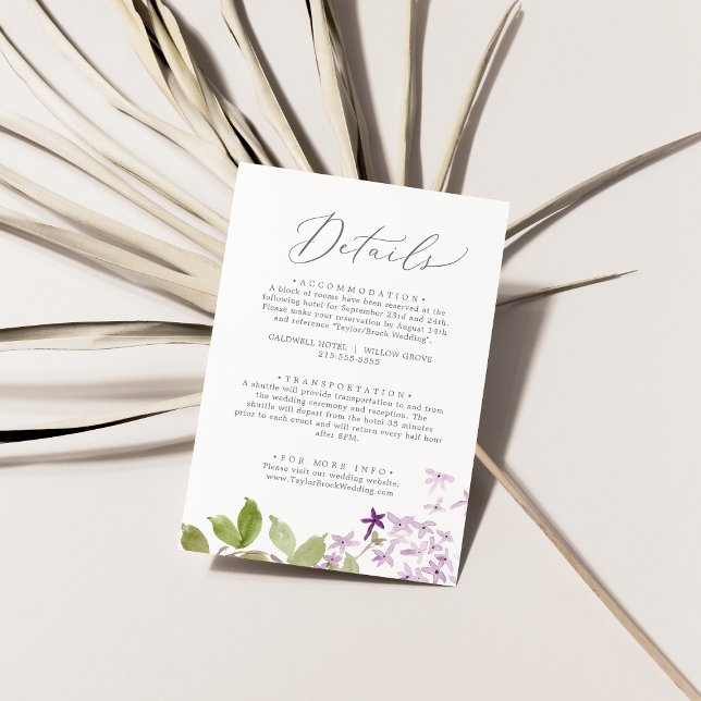 Rustic Lilac Wedding Details Enclosure Card Begleitkarte (Von Creator hochgeladen)