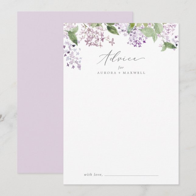 Rustic Lilac Wedding Hinweiskarte (Vorne/Hinten)