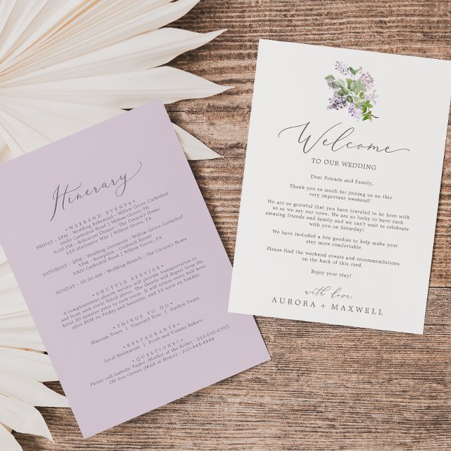 Rustic Lilac Wedding Welcome Letter & Itinerary (Von Creator hochgeladen)