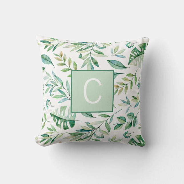 Rustic Lime Green Pattern Monogram Kissen (Vorderseite)