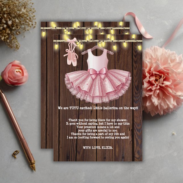 Rustic Little Ballerina Tutu Glitzer Babydusche Dankeskarte (Von Creator hochgeladen)