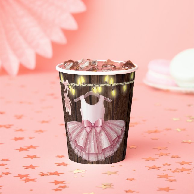 Rustic Little Ballerina Tutu Glitzer Babydusche Pappbecher (Insitu)