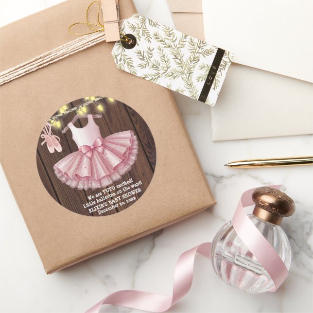 Rustic Little Ballerina Tutu Glitzer Babydusche Runder Aufkleber (Schenken)