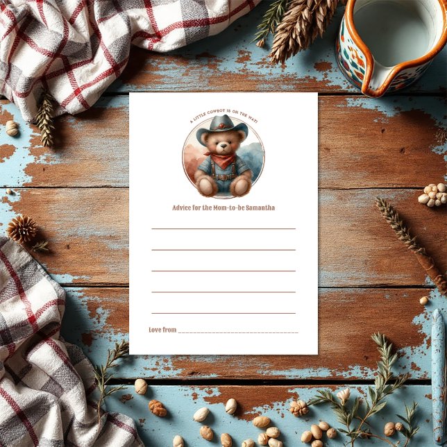 Rustic Little Cowboy Baby Shower Hinweiskarte (Rustic Little Cowboy Baby Shower Advice Card)